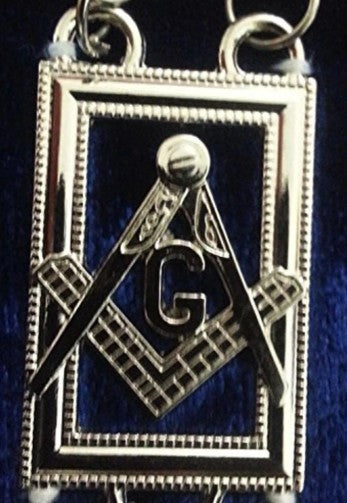 Masonic Master Mason "G" Chain Collar - Gold/Silver on Blue + Free Case