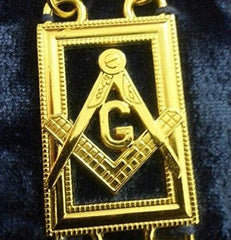 Masonic Master Mason "G" Chain Collar - Gold/Silver on Blue + Free Case