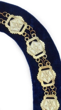 OES - Masonic Compass Square Chain Collar - Gold/Silver on Black + Free Case