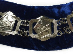 OES - Masonic Compass Square Chain Collar - Gold/Silver on Blue + Free Case