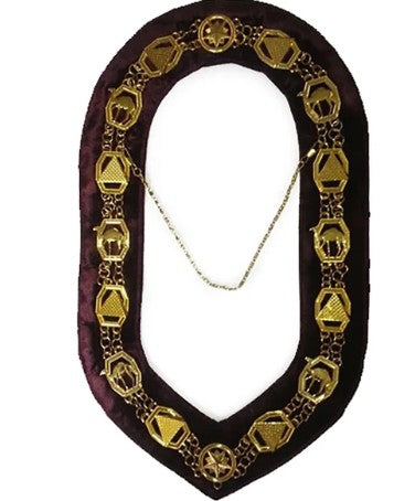 DOKO - Masonic Chain Collar - Gold on Maroon + Free Case