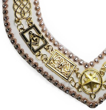 Grand Lodge - Rhinestones Chain Collar - Gold/Silver on White Velvet