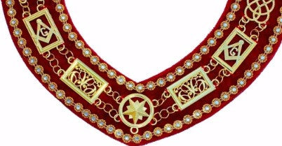 Grand Lodge - Rhinestones Chain Collar - Gold/Silver on Red Velvet