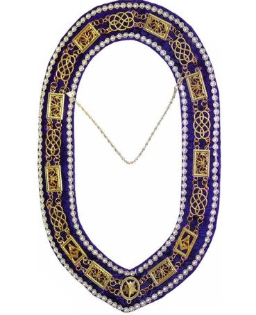 Grand Lodge - Rhinestones Chain Collar - Gold/Silver on Purple Velvet