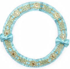 Masonic Chain Collar Round - Gold/Silver on Sky Blue Ribbon + Free Case