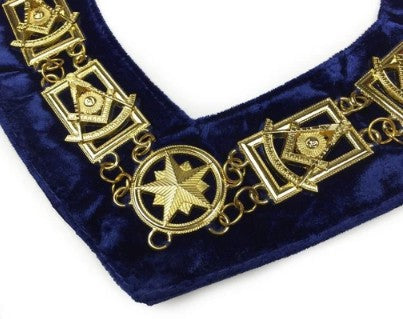 Past Master Square chain Collar - Gold/Silver on Blue + Free Case