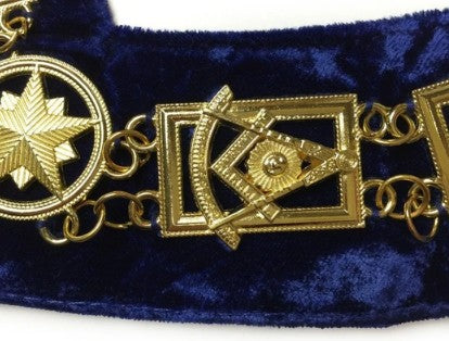 Past Master Square chain Collar - Gold/Silver on Blue + Free Case