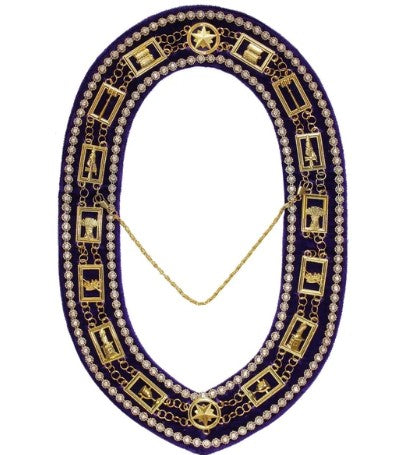 OES - Regalia Rhinestones Chain Collar - Gold/Silver on Purple + Free Case