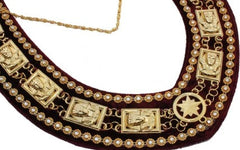 Sphinx Head - Rhinestone Chain Collar - Gold/Silver on Maroon + Free Case