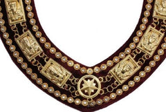 Sphinx Head - Rhinestone Chain Collar - Gold/Silver on Maroon + Free Case