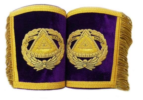 Masonic Gauntlets Cuffs - Grand Master Bullion Embroidered with Fringe - Purple