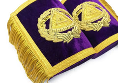 Masonic Gauntlets Cuffs - Grand Master Bullion Embroidered with Fringe - Purple