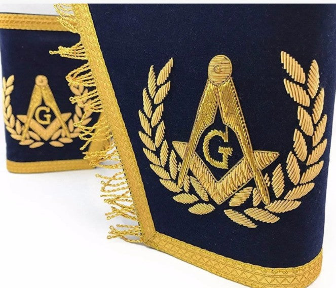 Masonic Gauntlets Cuffs - Embroidered with Fringe - Navy Blue