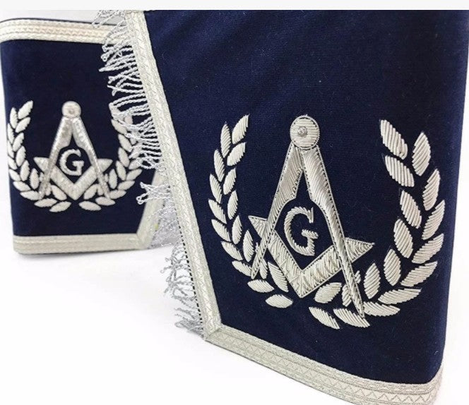 Masonic Gauntlets Cuffs - Embroidered With Fringe - Navy Blue