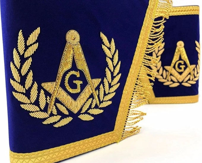 Masonic Gauntlets Cuffs - Embroidered with Fringe - Blue