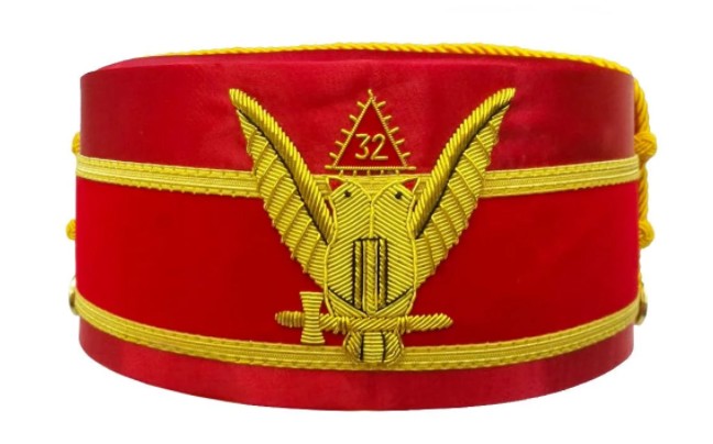 32nd Degree Scottish Rite Wings UP Red Cap Bullion Hand Embroidery