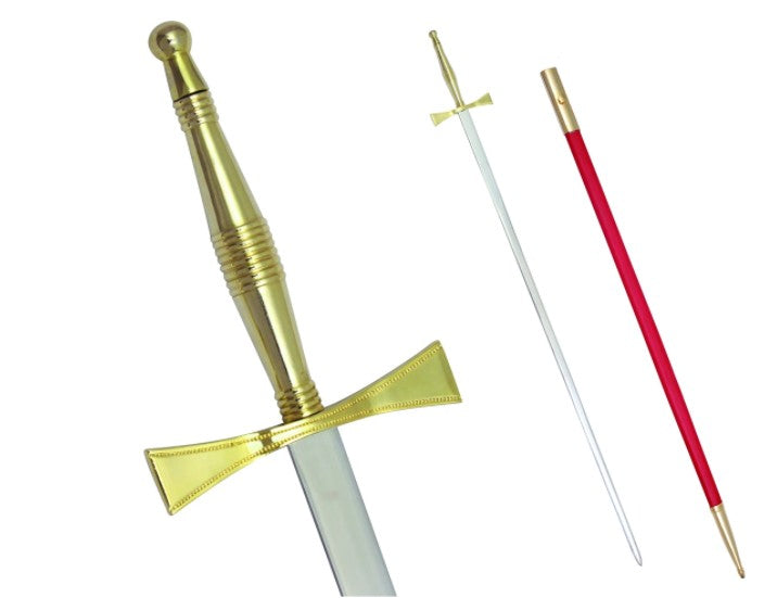 Masonic Sword with Gold Hilt and Red Scabbard 35 3/4" + Free Case