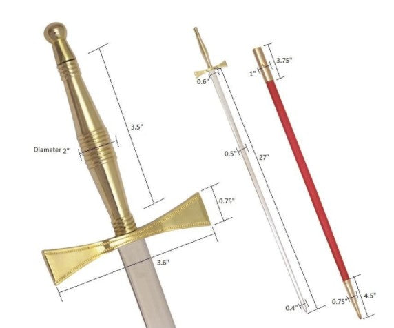 Masonic Sword with Gold Hilt and Red Scabbard 35 3/4" + Free Case