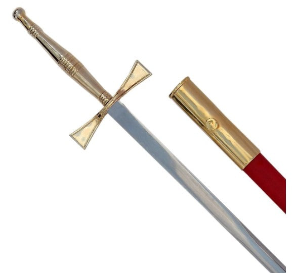 Masonic Sword with Gold Hilt and Red Scabbard 35 3/4" + Free Case