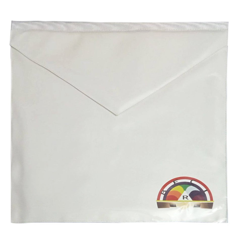 International Order of The Rainbow For Girls Apron - White Ribbon With Printed Emblem