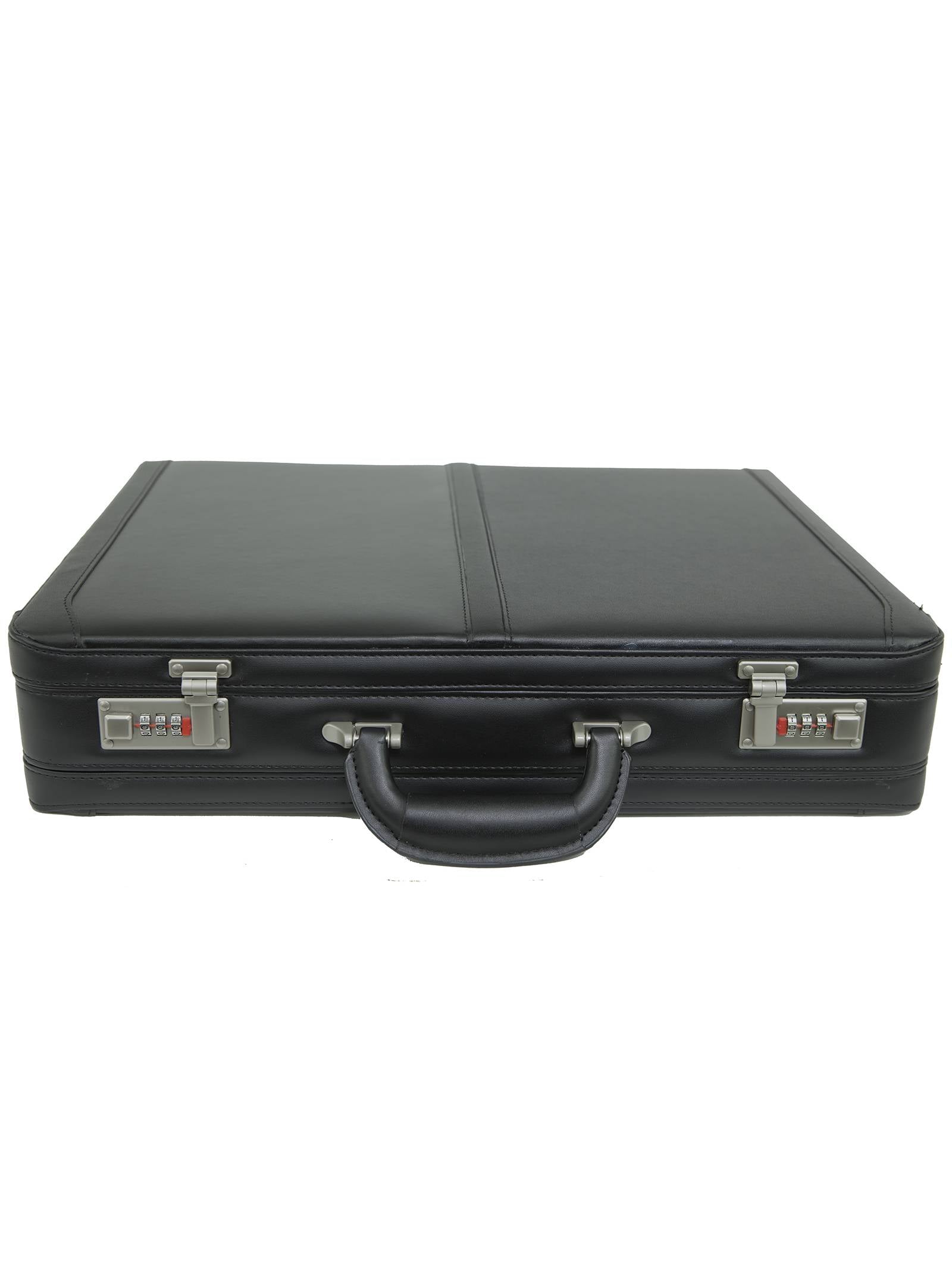 Expandable Leather Attache Briefcase Combination Locks Hard Case