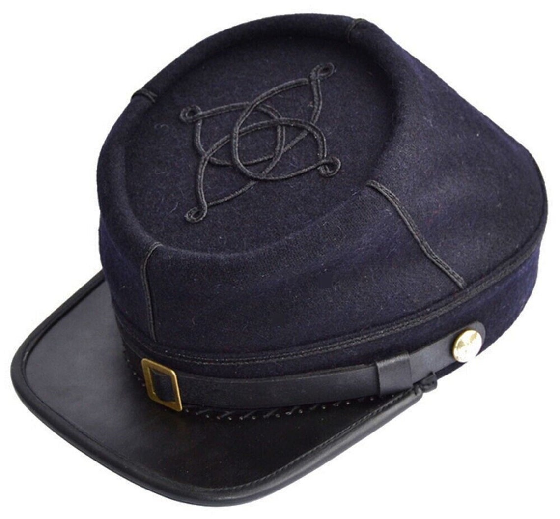 Civil War Union officer's Infantry leather Peak Kepi, Navy Blue with Black rows