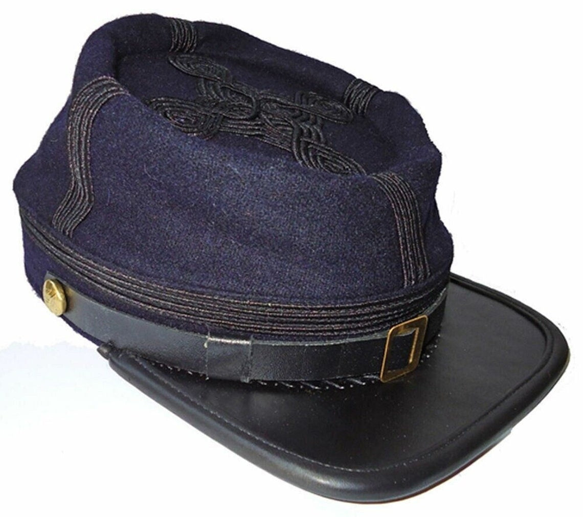 Civil War Union officer's Infantry leather Peak Kepi, Navy Blue with Black rows