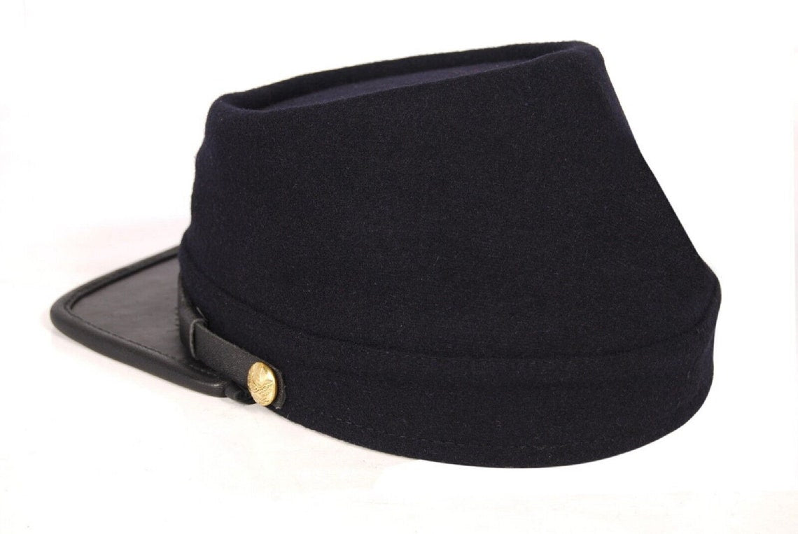 Civil War Union Army Leather Peak Kepi, Complete Navy Blue Kepi Hat