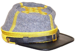 Civil War Confederate Infantry Captain's Leather Peak Kepi, Grey/Sky blue 2 rows