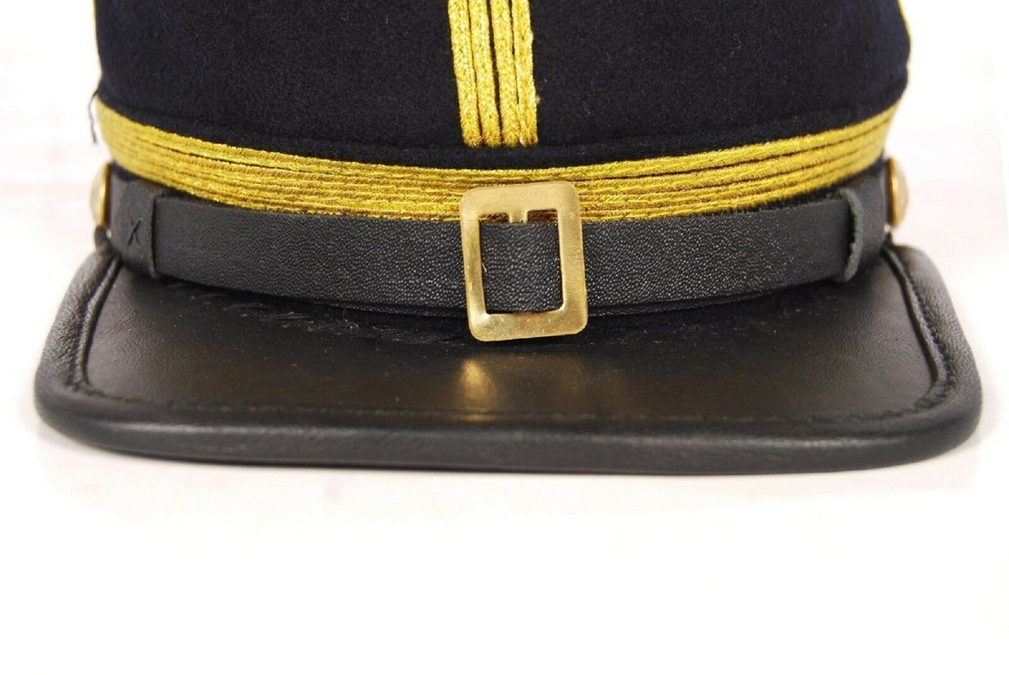 Civil War Union General's Leather Peak Kepi, Complete Navy blue with 4 rows Hat