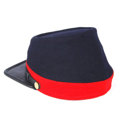 Civil War Union Artillery Leather Peak Plain Kepi, Navy Blue with Red Band Hat