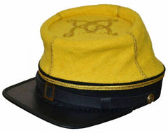 Civil War Cavalry Leather Peak 1st 2nd Lieutenant's/Captains Kepi Yellow/Black