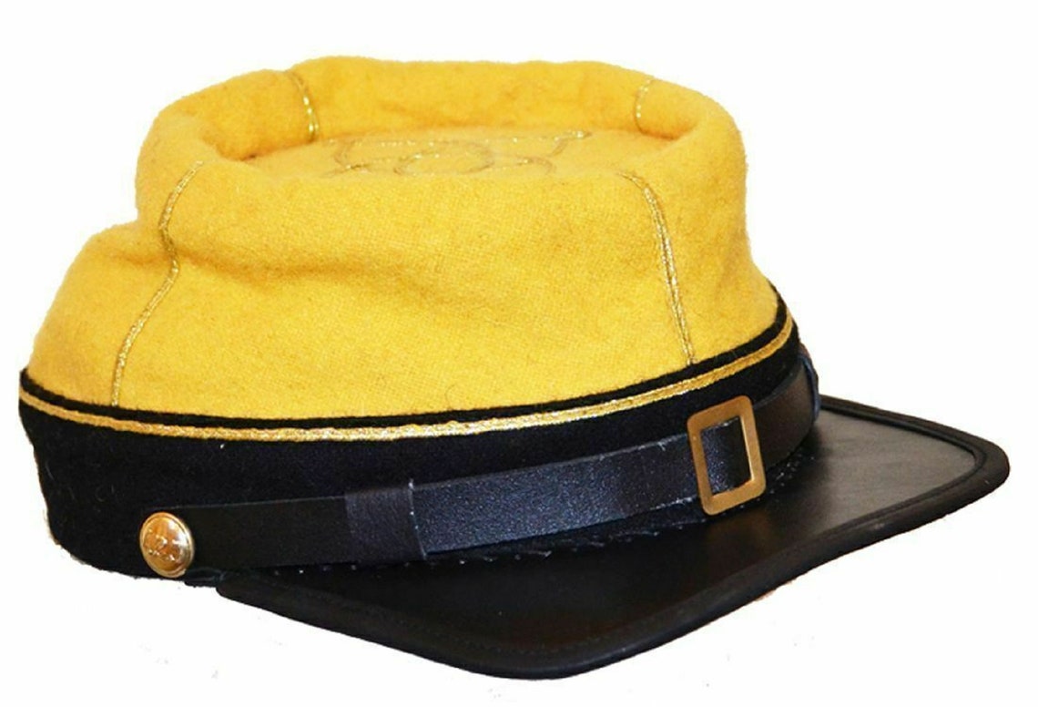 Civil War Cavalry Leather Peak 1st 2nd Lieutenant's/Captains Kepi Yellow/Black