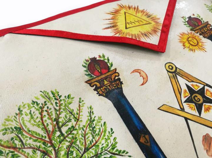 The Two Pillars of Jachin and Boaz Hand-Painted Masonic Lambskin Apron