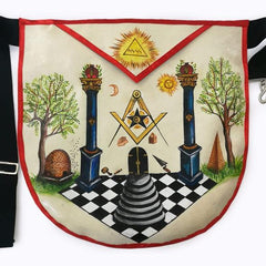 The Two Pillars of Jachin and Boaz Hand-Painted Masonic Lambskin Apron