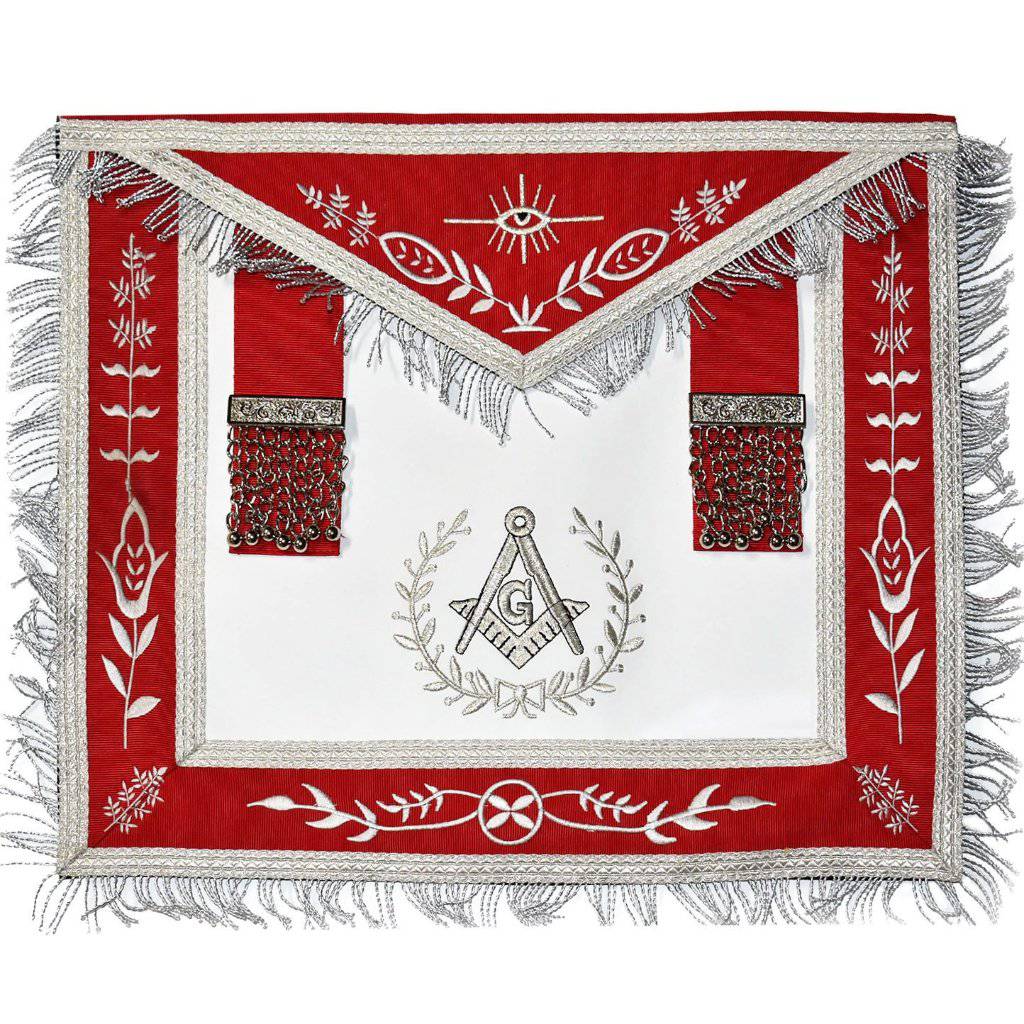 Master Mason Blue Lodge California Regulation Apron - Red Machine Embroidery