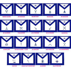 Officers Blue Lodge Officer Apron Set - Blue Ribbon Machine Embroidery (Set of 19)