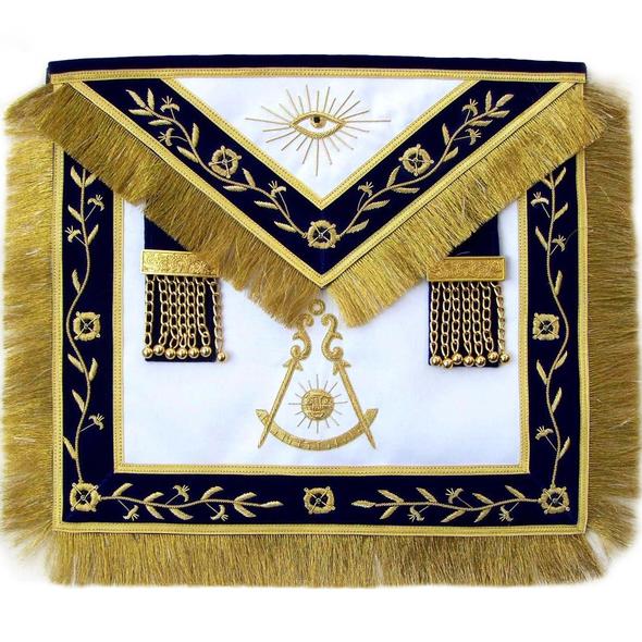 Masonic Blue Lodge Past Master Apron Hand Embroidered Bullion Vine