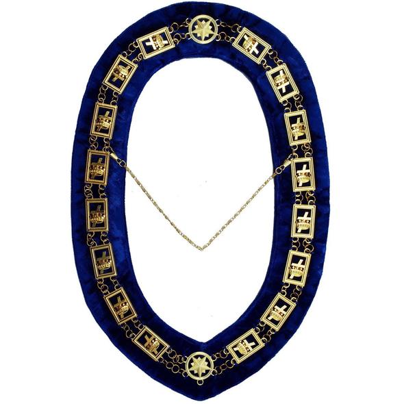 Knights Templar - Masonic Chain Collar - Gold/Silver on Blue