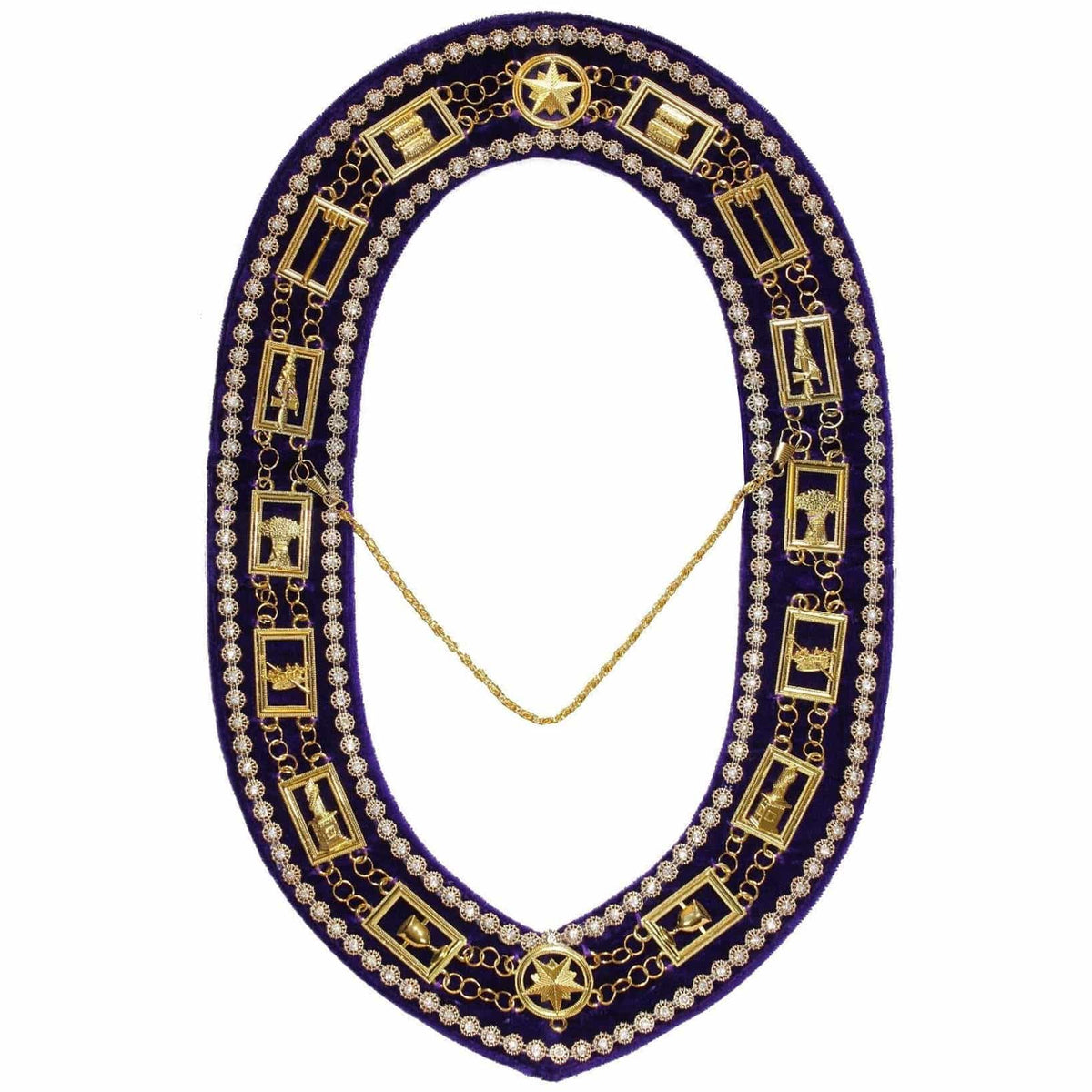 OES Chain Collar - Gold Plated with Rhinestones on Purple Velvet