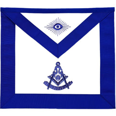 Past Master Blue Lodge Apron - Royal Blue Grosgrain  with Blue Hand Embroidery