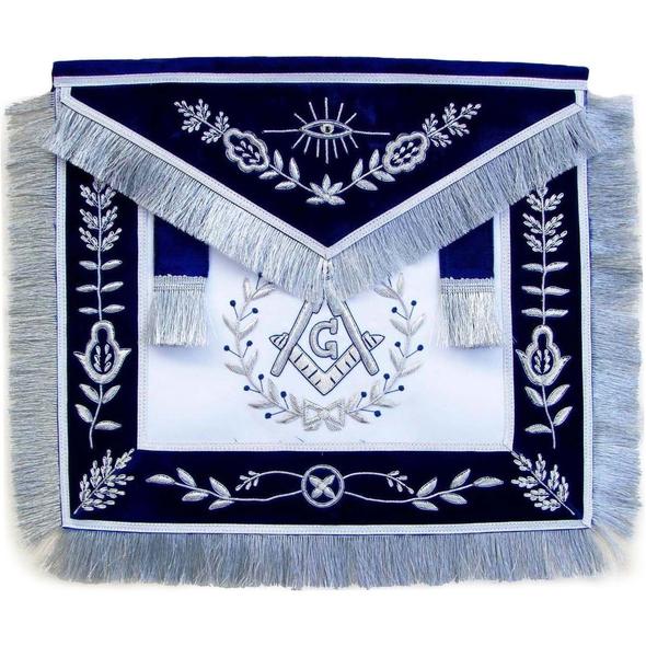 Masonic Master Mason Apron Silver Bullion Hand Embroidered Vine Work