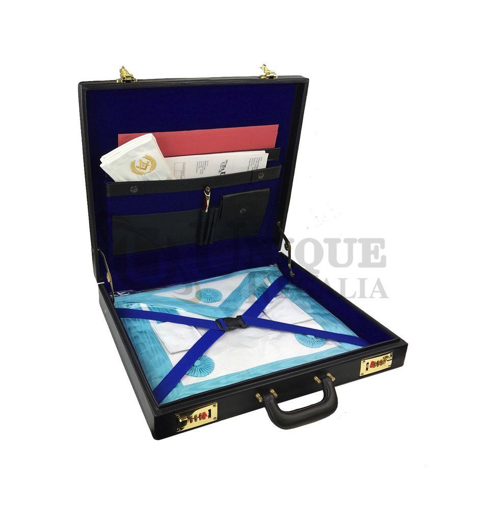 Masonic Regalia MM/WM Mason Apron Hard Case/Briefcase with Yellow Compass