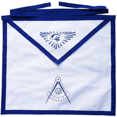 Past Master Blue Lodge Apron - White Duck Cotton Royal Blue Ribbon