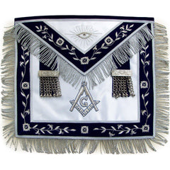 Master Mason Blue Lodge Apron - White Satin & Navy Blue