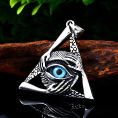 Premium Quality Blue Evil All-Seeing Eye Hip Hop Pendant Necklace for Men-Blue Lodge Necklaces & Pendants-Masonic Pendants-Freemason necklace