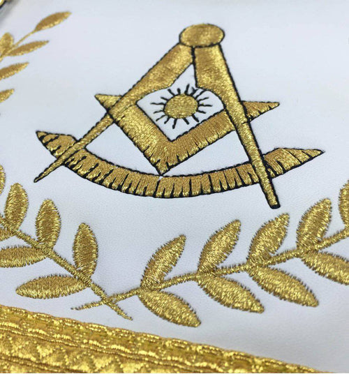 Masonic Blue Lodge Past Master Gold Machine Embroidery Freemasons Apron